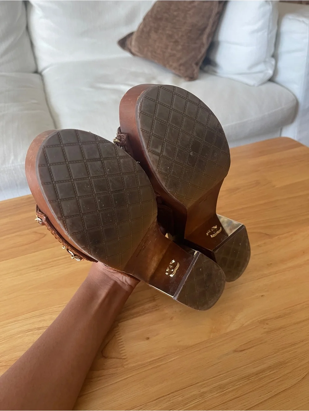 Chanel wooden platform sandals
